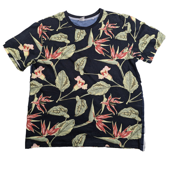Sovereign Code Men's Tropical Print T Shirt with Stripe Trim Size L - Picture 1 of 7